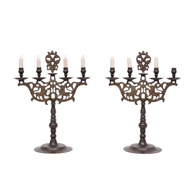 Early 20th Century Large Antique Bronze Shabbat Candelabras, Germany, 1900s, Set of 2 For Sale - Image 5 of 11