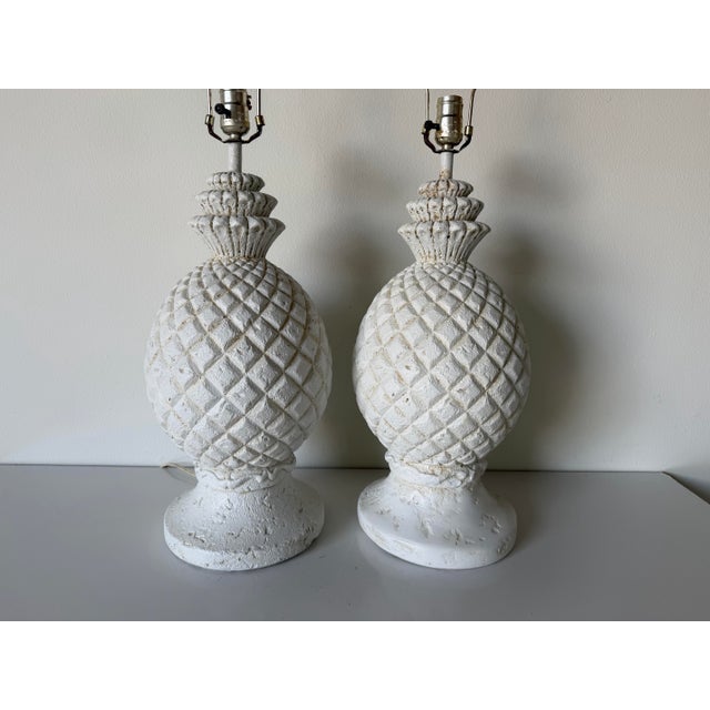 1980s Vintage Coastal Plaster Pineapple Table Lamps – A Pair For Sale - Image 5 of 13