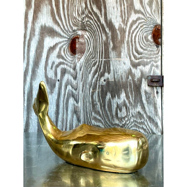 Mid-Century Modern Vintage Boho Polished Brass Whale For Sale - Image 3 of 6