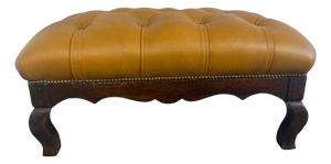 French Chesterfield Tufted Bench in Caramel Leather