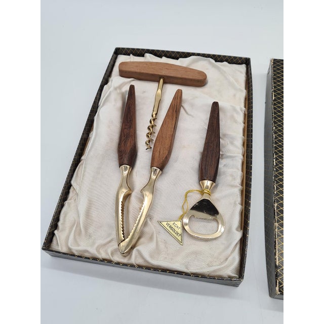Bar Set with Wooden Handles by Echt Vergoldet, West Germany, 1960s. For Sale - Image 4 of 9