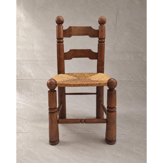 Modern French Oak and Rush Dining Chairs attributed to Charles Dudouyt, 1940s, Set of 4 For Sale - Image 3 of 10