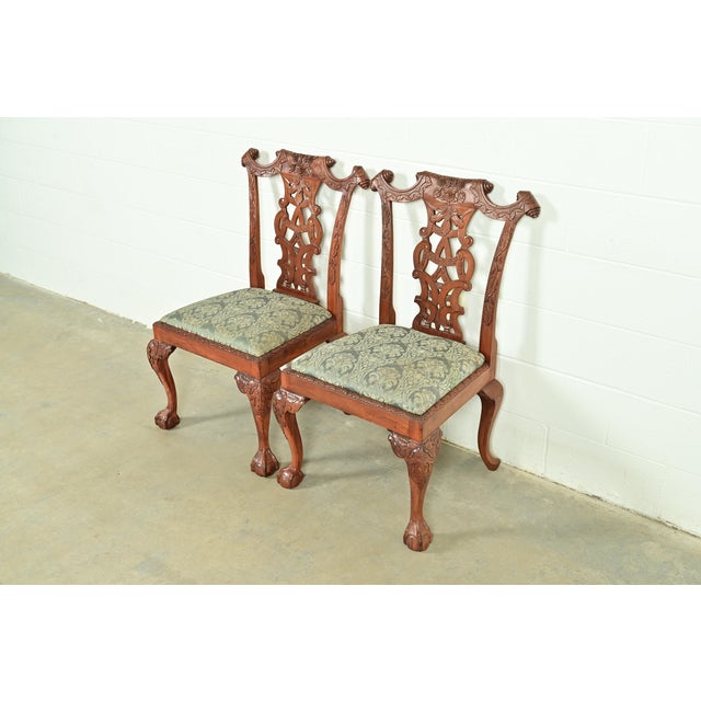 Baker Furniture Company Baker Furniture Style Chippendale Carved Mahogany Side Chairs or Dining Chairs, Pair For Sale - Image 4 of 13