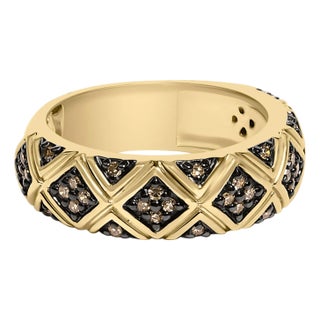 10K Yellow Gold Plated .925 Sterling Silver 3/8 Cttw Champagne Diamond Geometric Style Band Ring - Size 7 For Sale