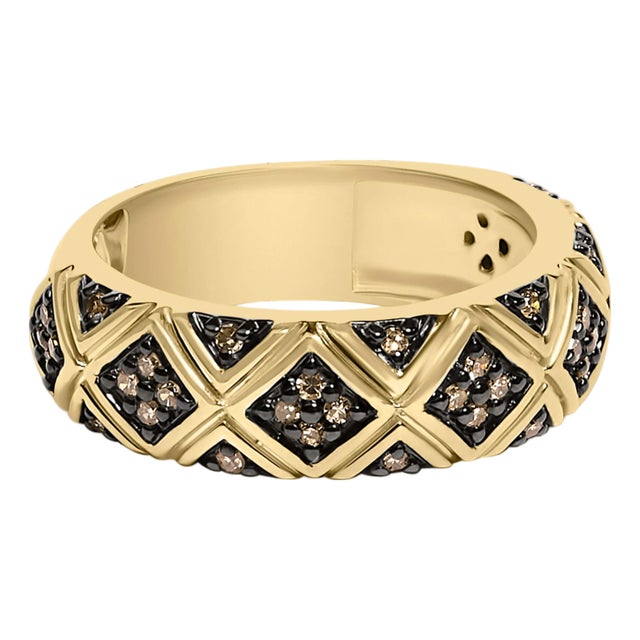 10K Yellow Gold Plated .925 Sterling Silver 3/8 Cttw Champagne Diamond Geometric Style Band Ring - Size 7 For Sale