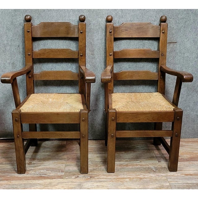Brown Brutalist Armchairs in Wood, 1950s, Set of 2 For Sale - Image 8 of 8