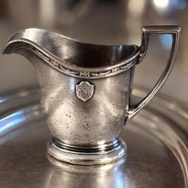 Silver Vintage Hotels Statler 3oz Silver-Plated Creamer With Raised Shield Crest For Sale - Image 8 of 8