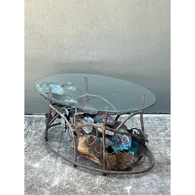 Late 20th Century Vintage Patinated Copper Waterfall Coffee Table For Sale - Image 5 of 12