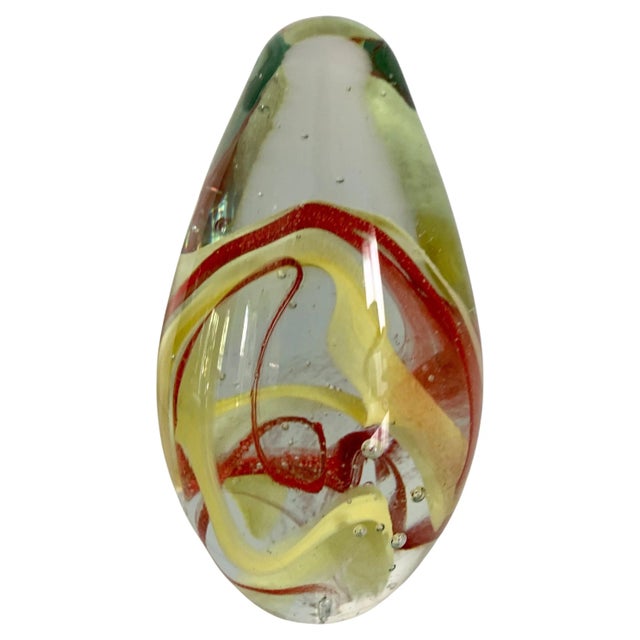 Glass Mid-Century Modern Murano Glass Egg Shaped Elliptical Paperweight For Sale - Image 7 of 7