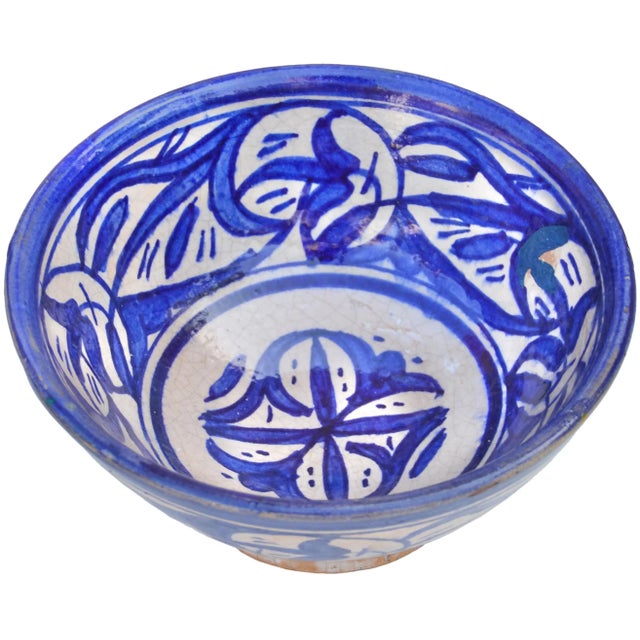 Late 19th Century Blue-Patterned Moroccan Ceramic Decorative Bowl For Sale - Image 4 of 9