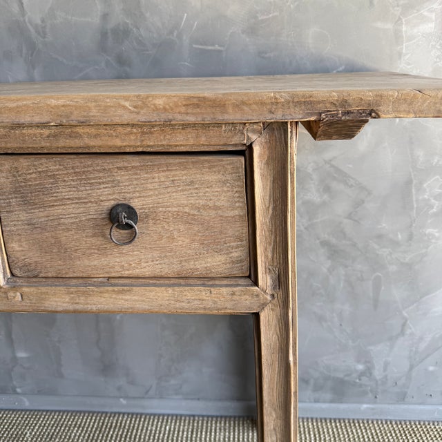 Vintage Elm Wood Console Table With Drawers 79.5" For Sale - Image 4 of 10