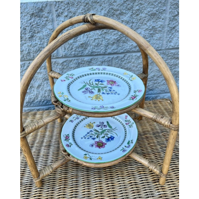 1960s Bamboo Rattan Tiered Folding Plate Stand For Sale - Image 5 of 8
