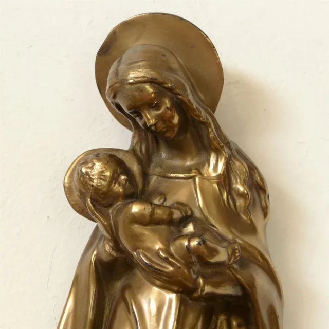 Art Deco Brass Wall Sculpture, Maria with Child For Sale - Image 4 of 6
