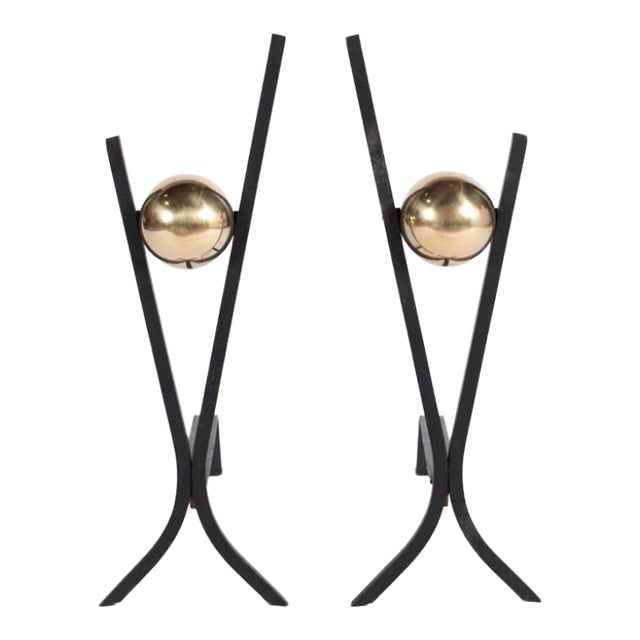 Donald Deskey MCM Fireplace Iron Andirons For Sale