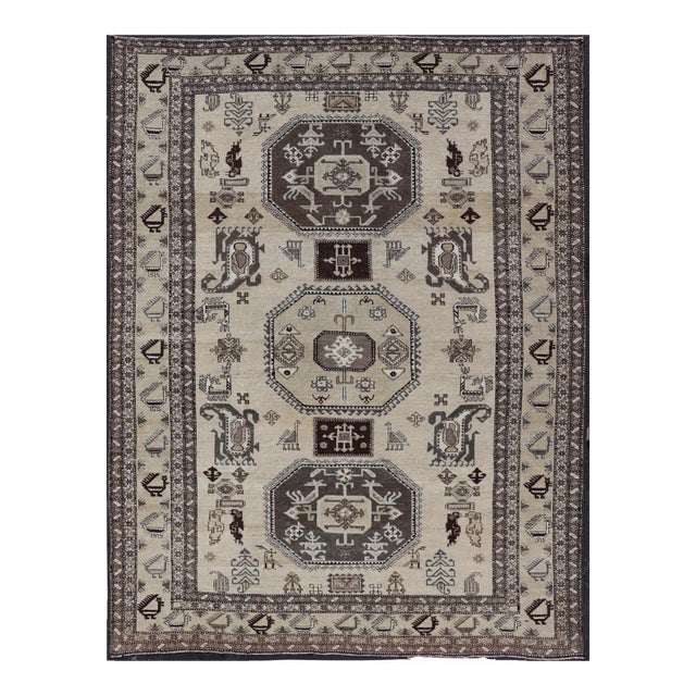 Mid 20th Century Persian Ardebil Carpet With Three Octagon Medallions & Stylized Tribal Motifs 9'2 X 12'9 For Sale