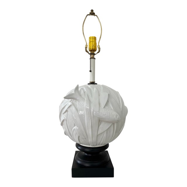 1970s White Midcentury Ceramic Koi Fish Table Lamp Style After Wildwood For Sale