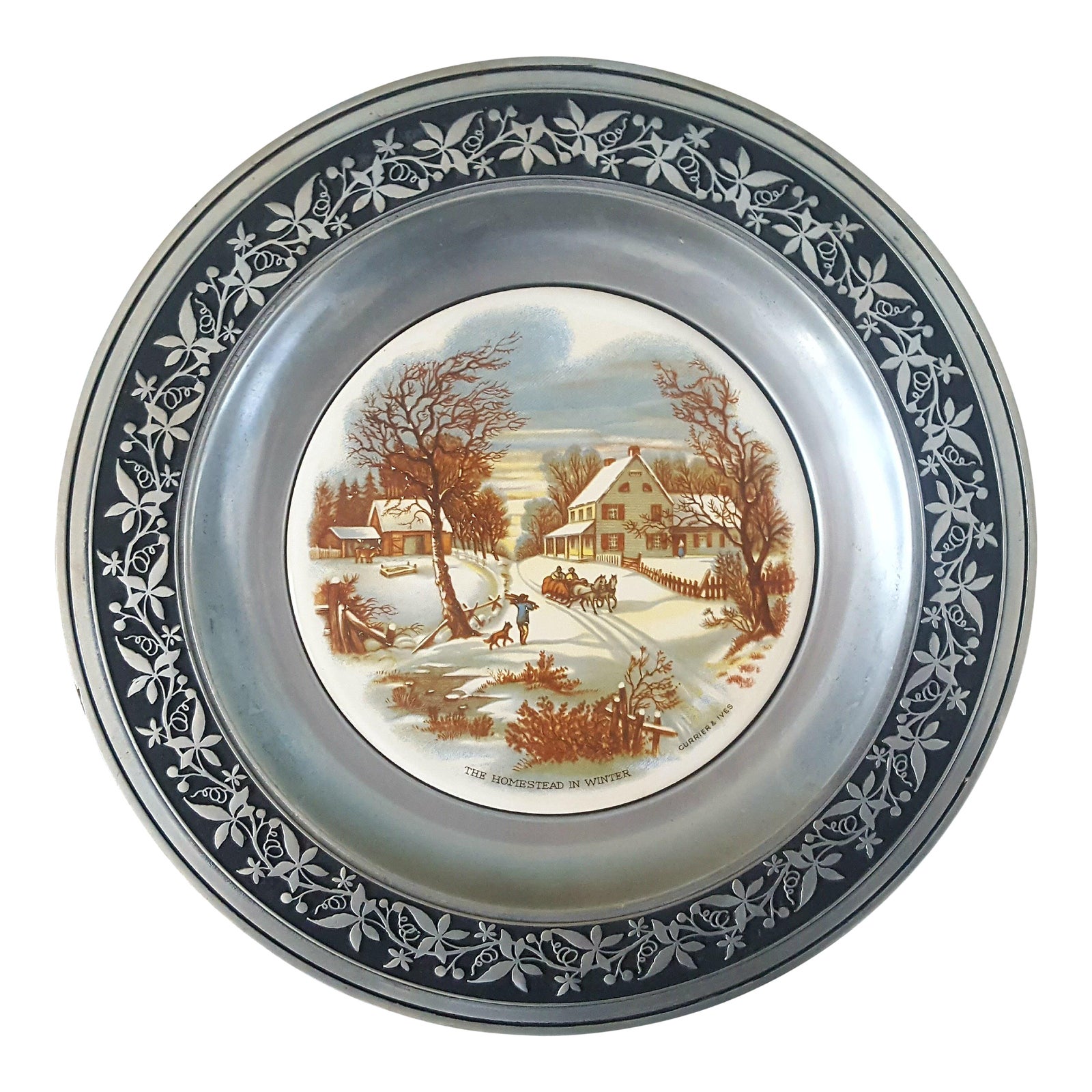 Antique Currier and Ives "Homestead in Winter" Decorative Collector's