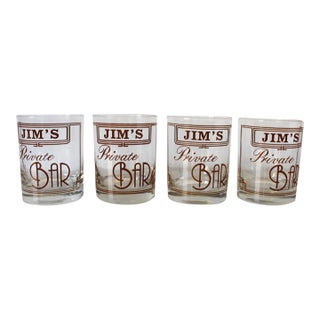 Vintage "Jim's Private Bar" Lowball/Rocks or Highball Drinking Glasses Made by Houze Glass For Sale