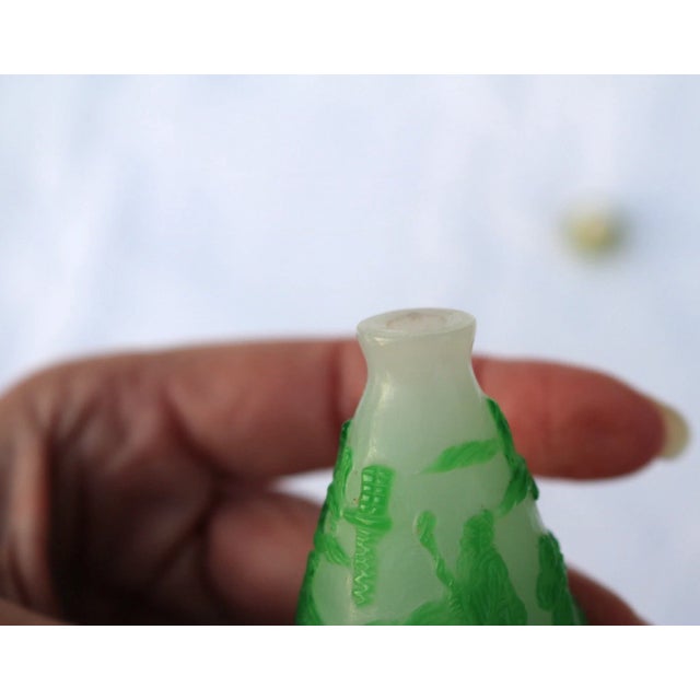 Lime Green Glass Overlay Chinese Snuff Bottle With Stopper 3" For Sale - Image 10 of 12