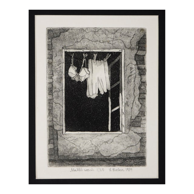 "Mable's Wash" - 1989 Black and White Lithograph on Paper by Liane Rocker For Sale
