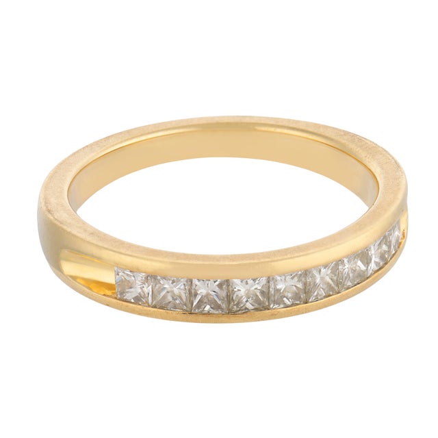 Contemporary Vintage Diamond 18k Yellow Gold Half Eternity Band Ring, Size 6.5 For Sale - Image 3 of 6