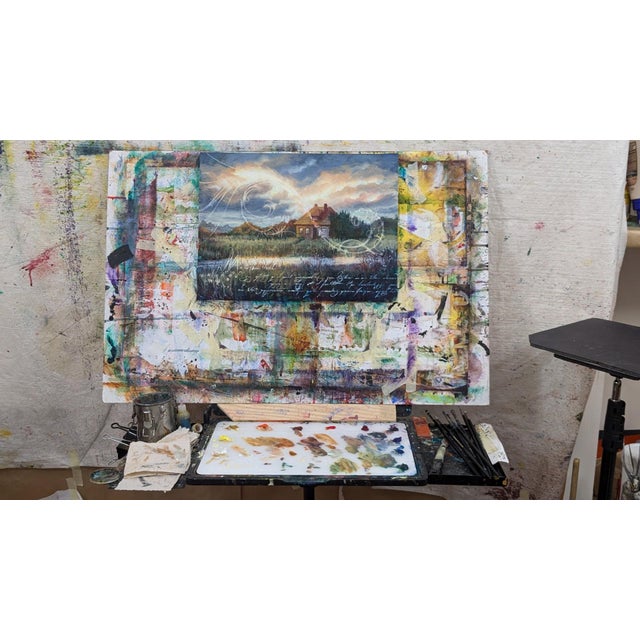 Saint Michel House Sunset by Christopher Clark | Oil and acrylic on wood panel Landscape with house at sunset For Sale - Image 4 of 4