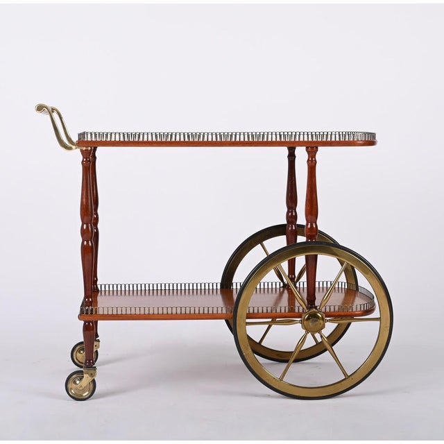 1960s Mid-Century Italian Mahogany and Brass Serving Bar Cart, 1960s For Sale - Image 5 of 18