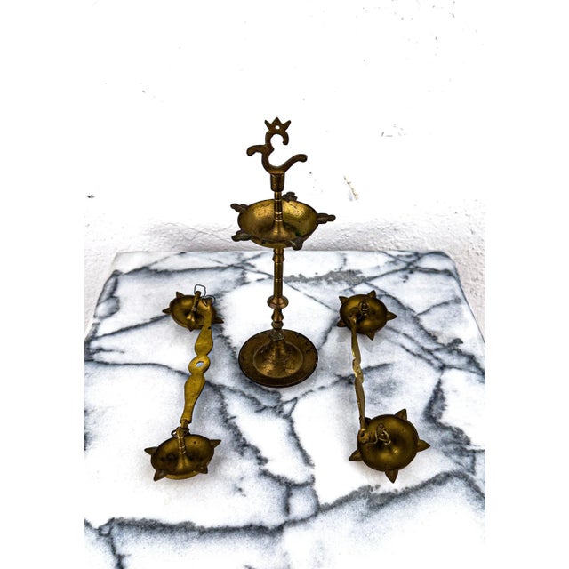 Metal 1950s Brass Panchmukhi Diya Oil Lamp For Sale - Image 7 of 9