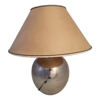 Vintage Silver-Plated Ceramic Table Lamp from La Bottega, 1980s For Sale