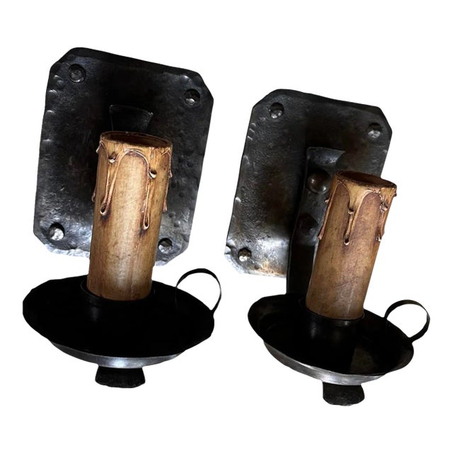 Pai of Cast Brass Sconces in Original Bronzing Patina, Circa 1920 For Sale