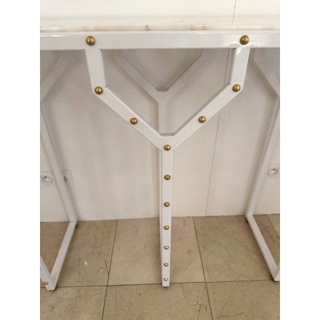 White Contemporary Console Table Y White Lacquered Metal Brass and Marble. Italy For Sale - Image 8 of 12