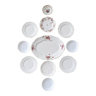 Vintage Plate Wall Haviland Limoges, Floral & White Porcelain - Set of 11 For Sale