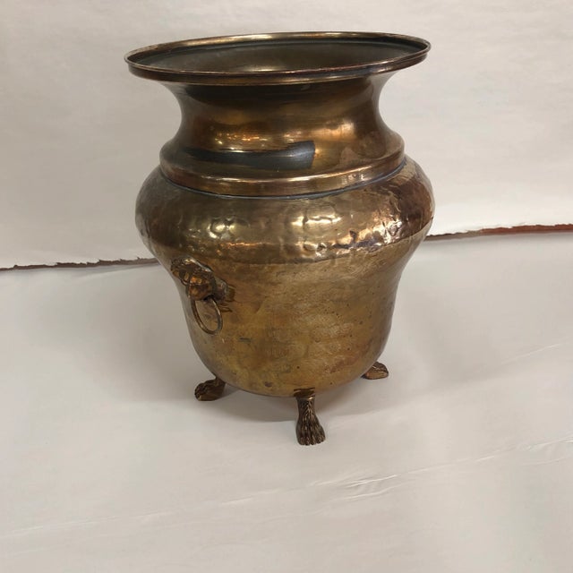 Metal Georgian Style Hammered Brass Lion Head Motif Jardiniere For Sale - Image 7 of 7