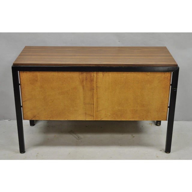 Vintage Mid Century Modern Faux Rosewood Laminate Steel Metal Credenza Cabinet For Sale - Image 16 of 17