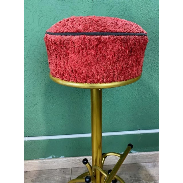 Vintage Gold & Red Bar Stool For Sale - Image 4 of 9