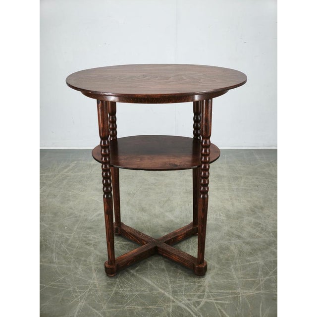 Vintage Czech Art Deco Oval Beech Side Table with Lower Shelf, 1920s For Sale - Image 10 of 13