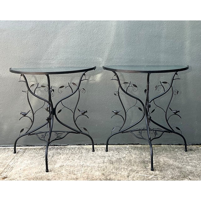 Black Vintage Sculptural Metal Demilune Console Tables - A Pair For Sale - Image 8 of 13