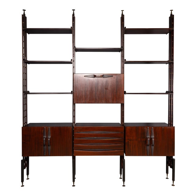 Vintage Italian Modular Hardwood Wall Cabinet by Franco Albini, 1950 For Sale