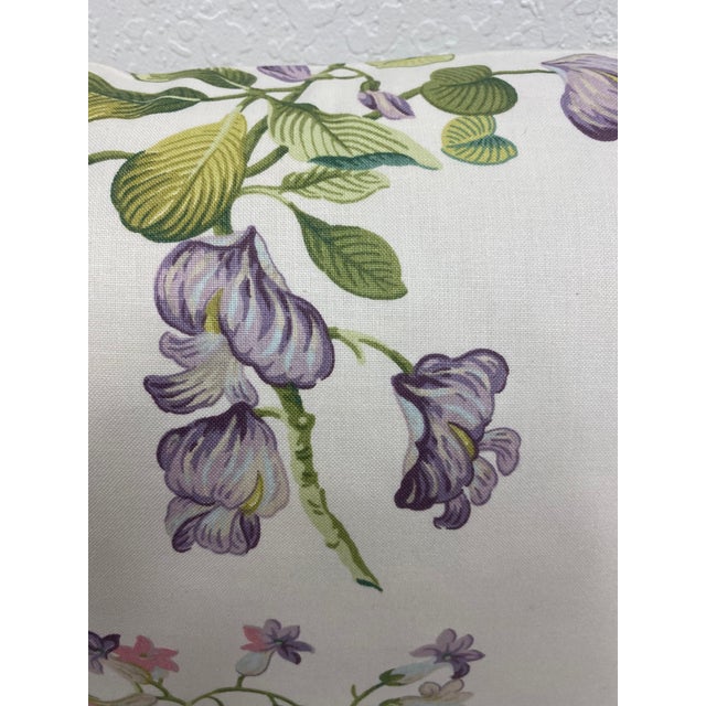 Early 21st Century Pair of 22" Square Pillows Decorated With a Delicate Purple & Pink Floral Pattern - Made in Uk. For Sale - Image 5 of 13