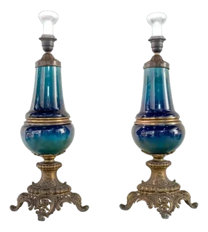 Vintage Lamps in Calamine and Blue Porcelain, Set of 2