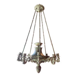 Classic French Eight Arm Verdigris Chandelier, Circa 20th C. For Sale