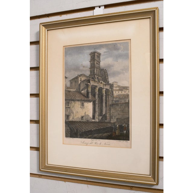 Italian Vintage Pair of Italian Colored Engraving Etchings in Frames For Sale - Image 3 of 12