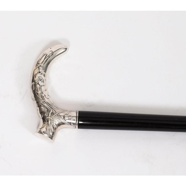 Antique French Art Nouveau Silver Topped Walking Cane Stick, 1890s For Sale - Image 4 of 15