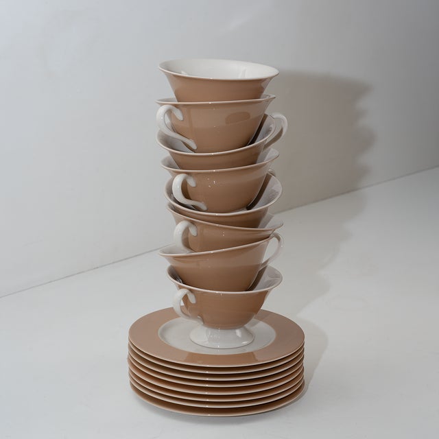 Brown and Ecru Teacups and Saucers, Set of 8 For Sale - Image 4 of 4