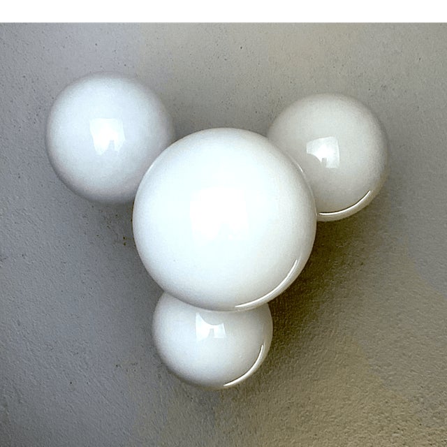 1970s Space Age Chandelier in Chromed Metal with 4 White Opaline Glass Globes, 1970s For Sale - Image 5 of 12