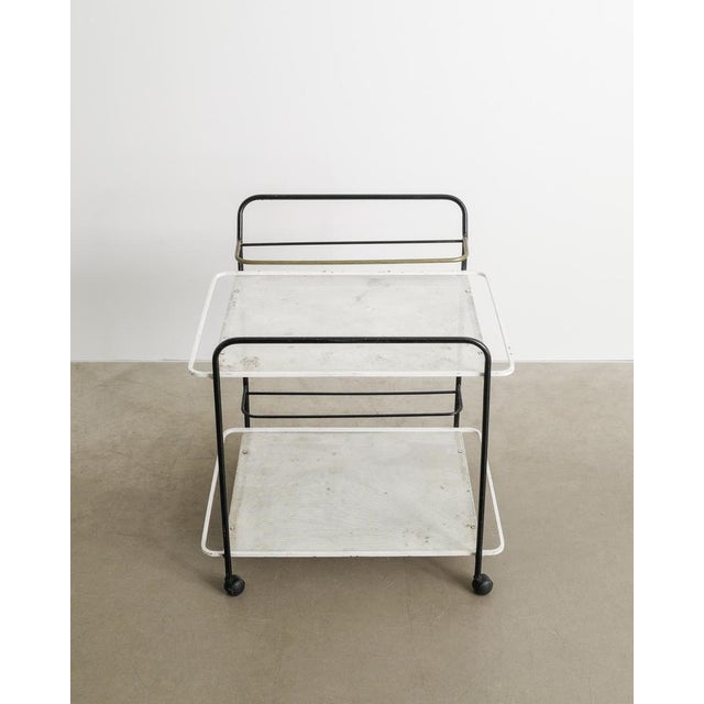 Mathieu Matégot French Mid-Century Drink Serving Trolley in Black & White Metal & Brass by Mathieu Matégot, 1950s For Sale - Image 4 of 7