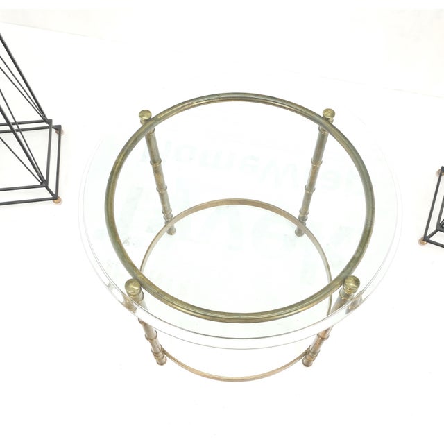 Mid-Century Modern Occasional 3/4" Thick Round Glass Top Brass Faux Bamboo Base Side End Lamp Table For Sale - Image 3 of 10