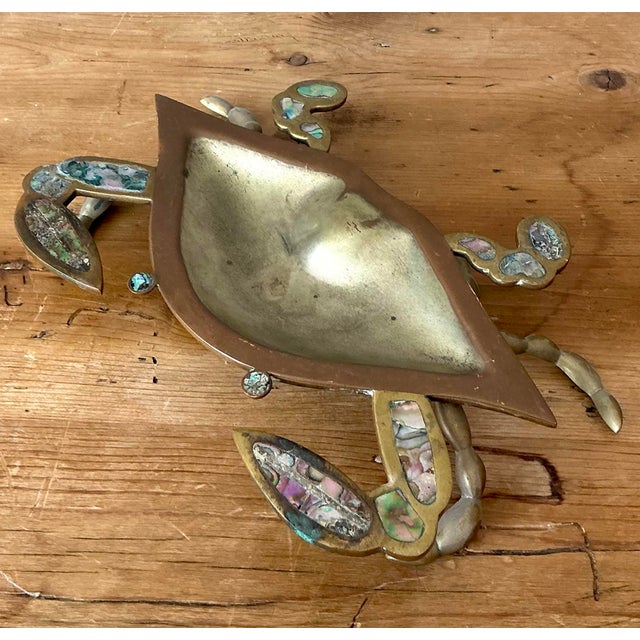 Vintage Brass Crab Bowl With Mother of Pearl Inlay For Sale - Image 11 of 12