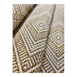 Schumacher Tortola Rattan Caramel Beige Indoor Outdoor Charcoal Geometric Upholstery Fabric For Sale