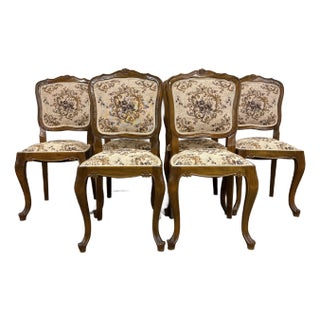 Vintage Louis XV Style Upholstered Tapestry Dining Chairs - Set of 6 For Sale